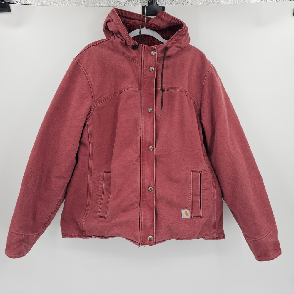 Carhartt Sandstone‎ Berkley Jacket Womens Large 12/14 Sherpa Lined Hooded Canvas